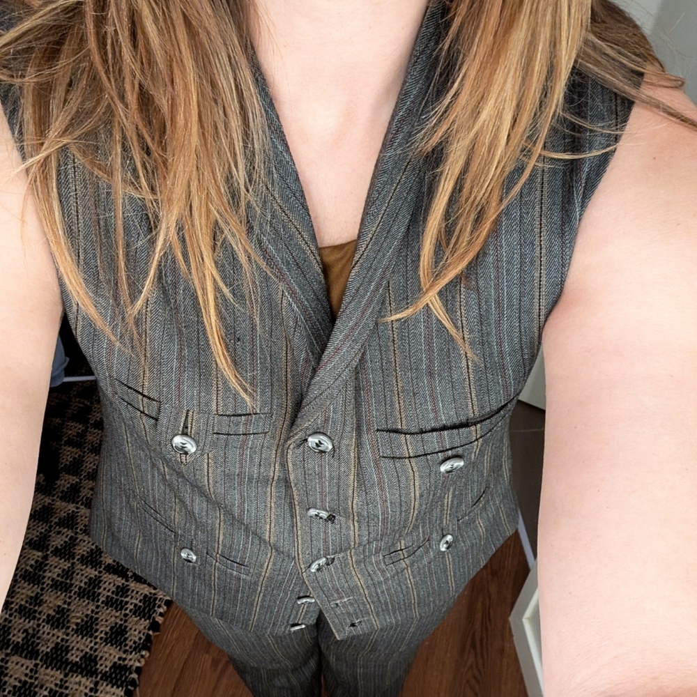 Elegant Women's Pinstripe Suit Vest and Pants